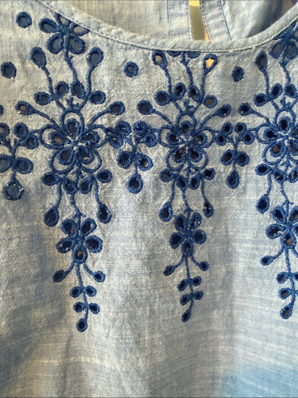 LOFT Light Blue Embroidered Flutter Sleeve Blouse - Picture 3 of 4